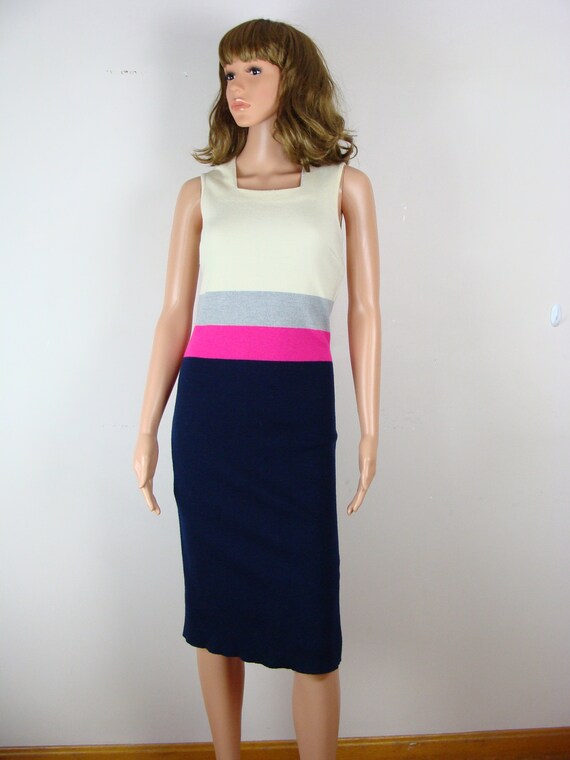 Vintage Knit Dress 60s Colorblock Tank Dress Squa… - image 2