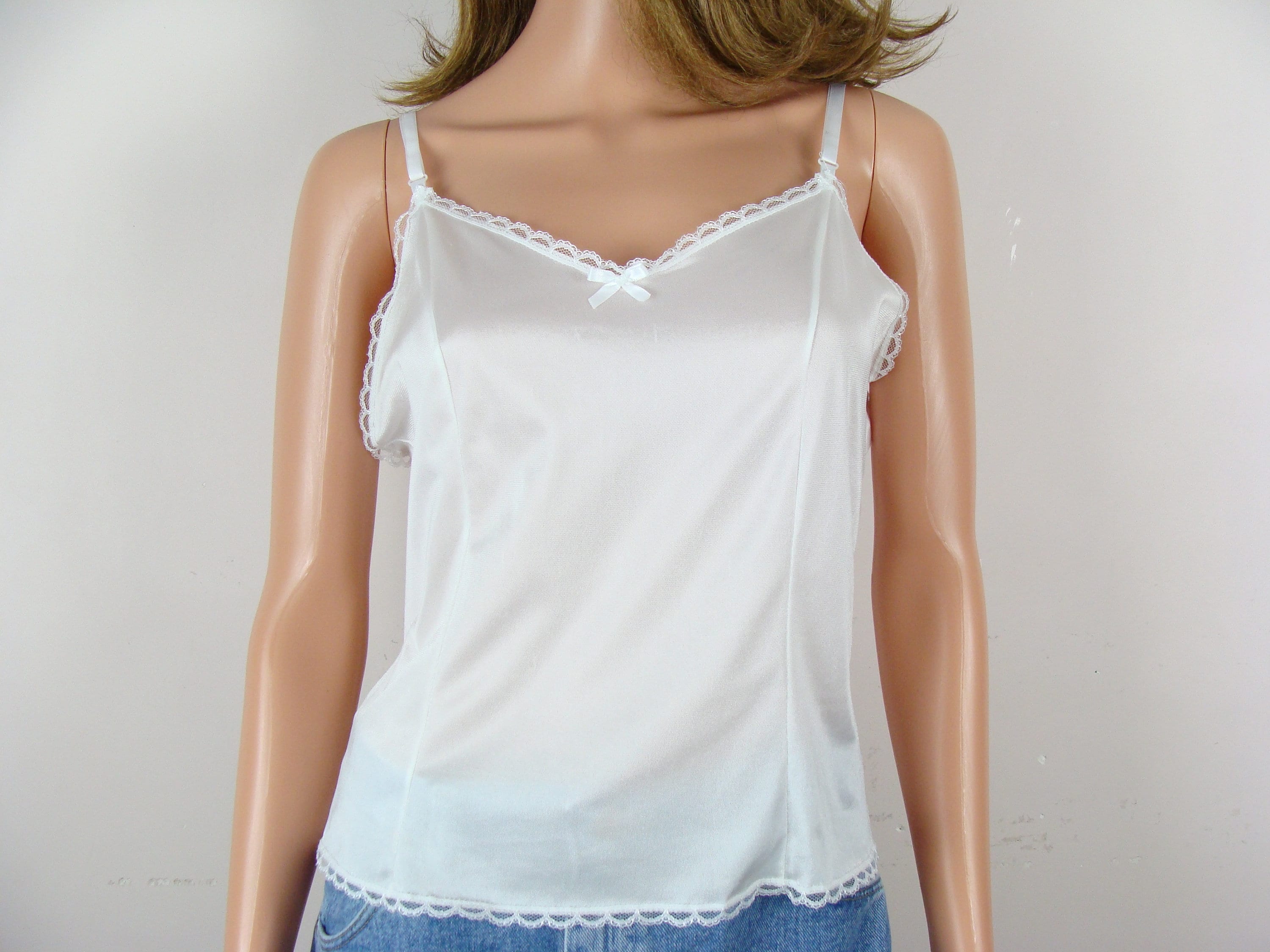限定価格セール！ Vintage Front Bow Top Lingerie Trim Lace White 90s Cami トップス