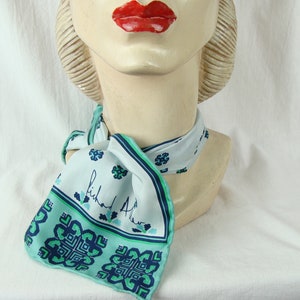 Vintage Silk Scarf 60s Richard Allan Made in England Small Oblong Neck Scarf 9" x 28.75" Blue Green Mod Retro