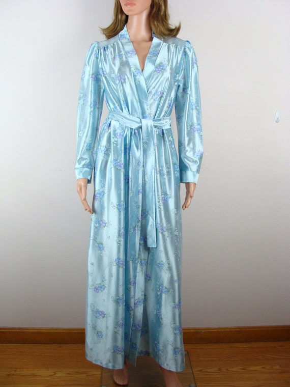 Vintage Floral Robe 70s Silky Shiny Glam House Co… - image 1