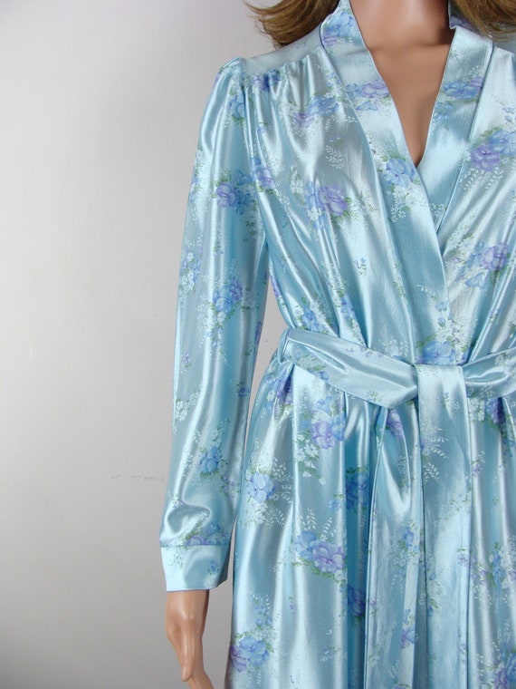 Vintage Floral Robe 70s Silky Shiny Glam House Co… - image 4