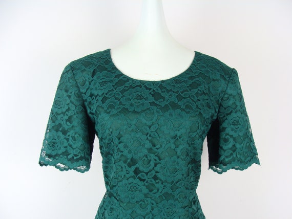Vintage Lace Dress 90s Green Sheath Knee Length S… - image 2