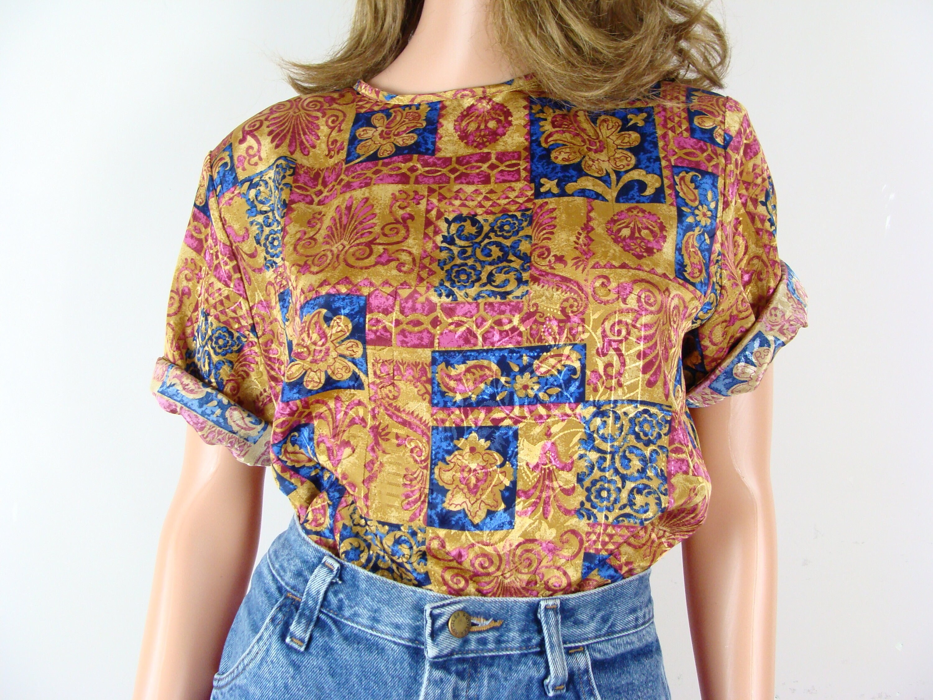 Blue Jacquard Blouse - Etsy Blue Jacquard Blouse - Etsy