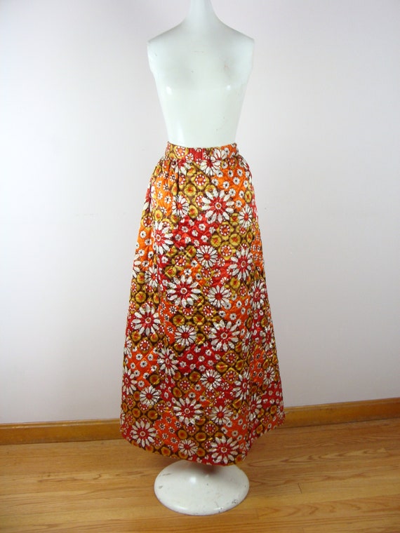 Vintage Quilted Maxi Skirt 60s Psychedelic Floral