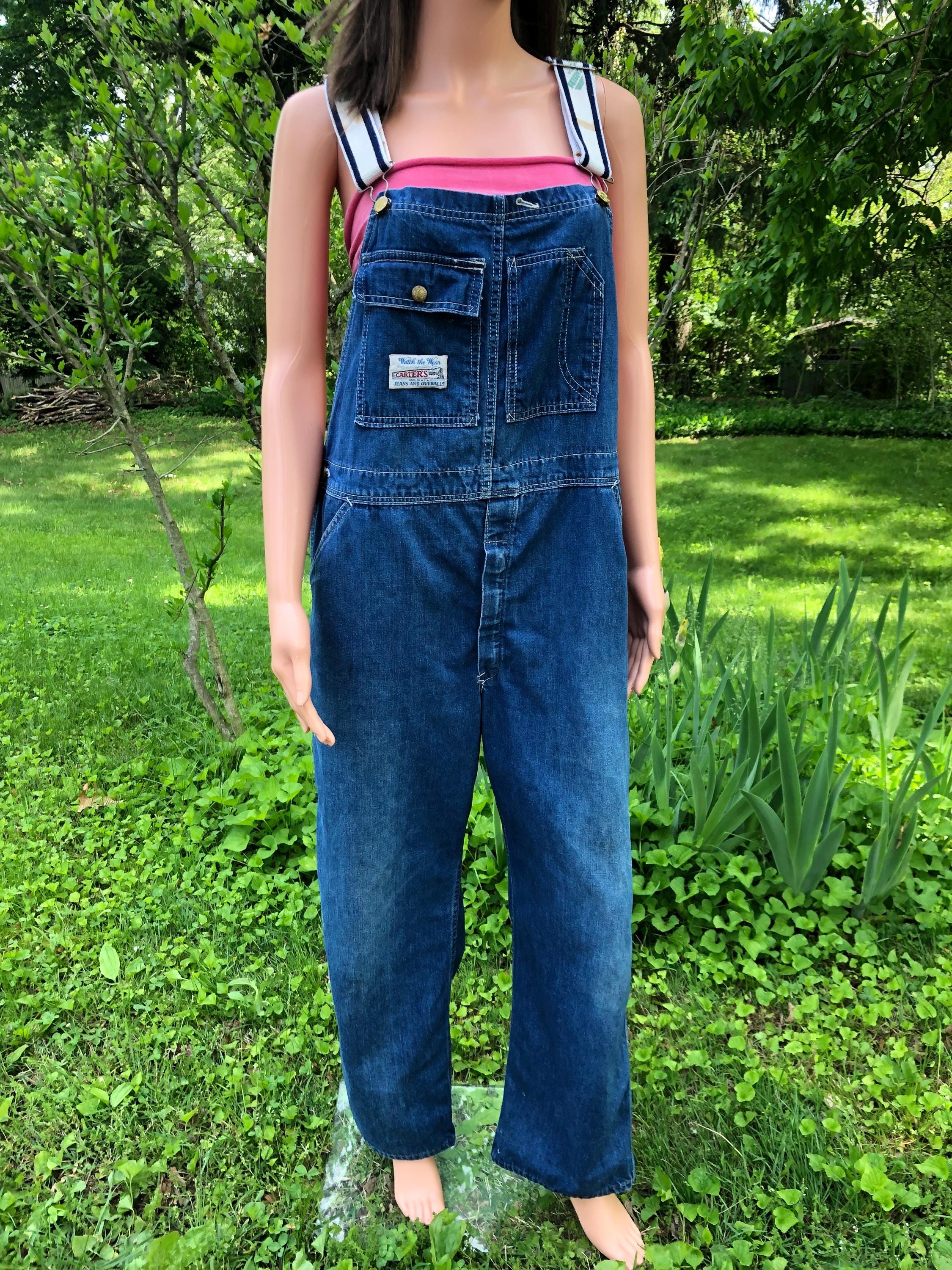 Vintage Carters Watch the Wear Bib Overalls 70s Distressed Denim