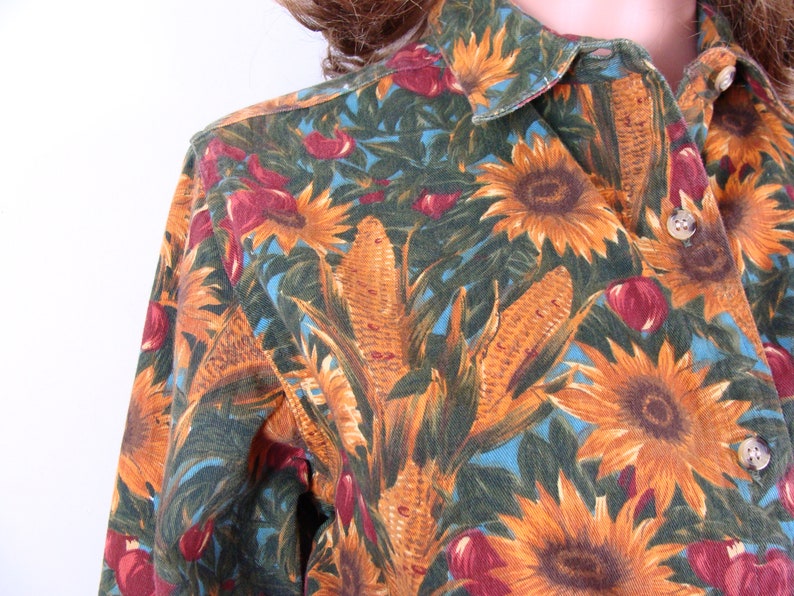 Vintage Fall Button Down Shirt 90s Printed Shirt Autumn - Etsy