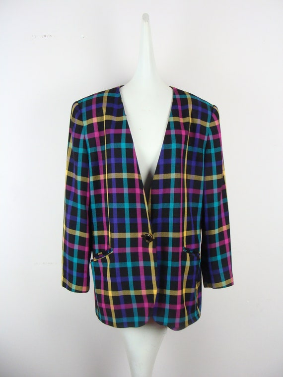 Vintage Oversized Blazer 80s Shoulder Pads Colorfu