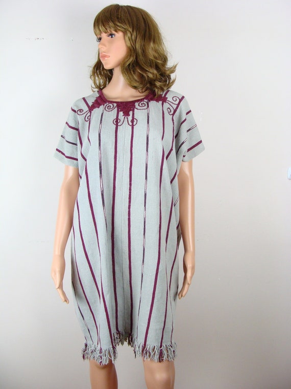 Vintage Kaftan Dress 70 Mexican Huipil Hand Embroi