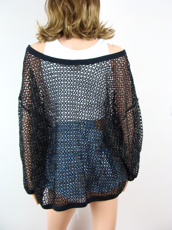 Vintage Open Knit Top 90s Mesh Net Style Cover Up… - image 5