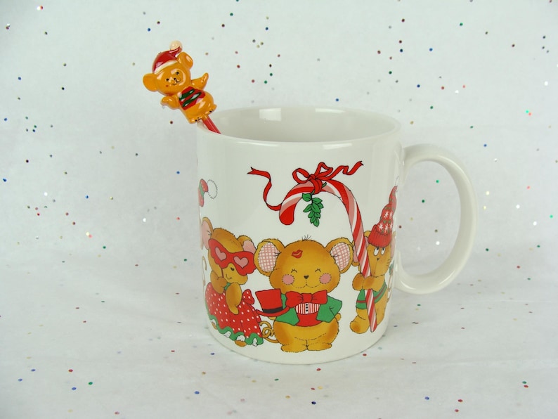 Vintage Christmas Mug 80s Festive Mice Applause Made in Korea 1986
