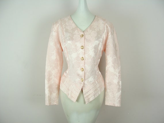 Vintage Brocade Blazer 80s Pink Button Details Flo