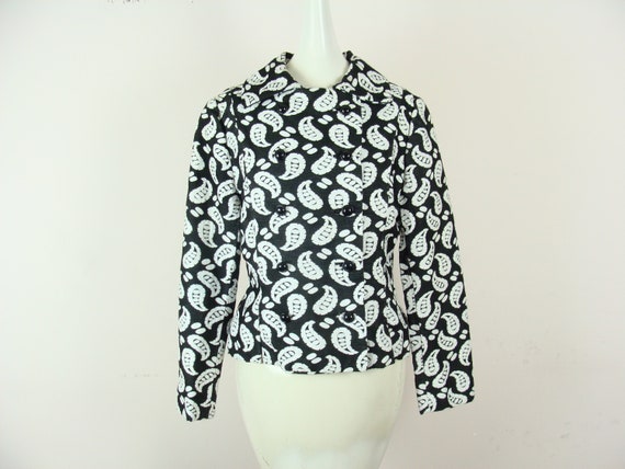 Vintage Blazer 70s Black and White Abstract Paisl… - image 1