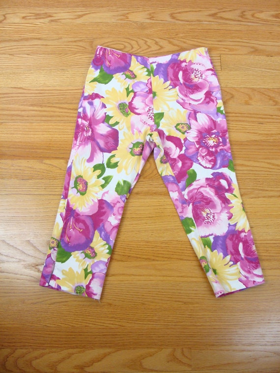 Vintage Floral Pants Y2K Fitted Stretch Capri Pants Floral | Etsy