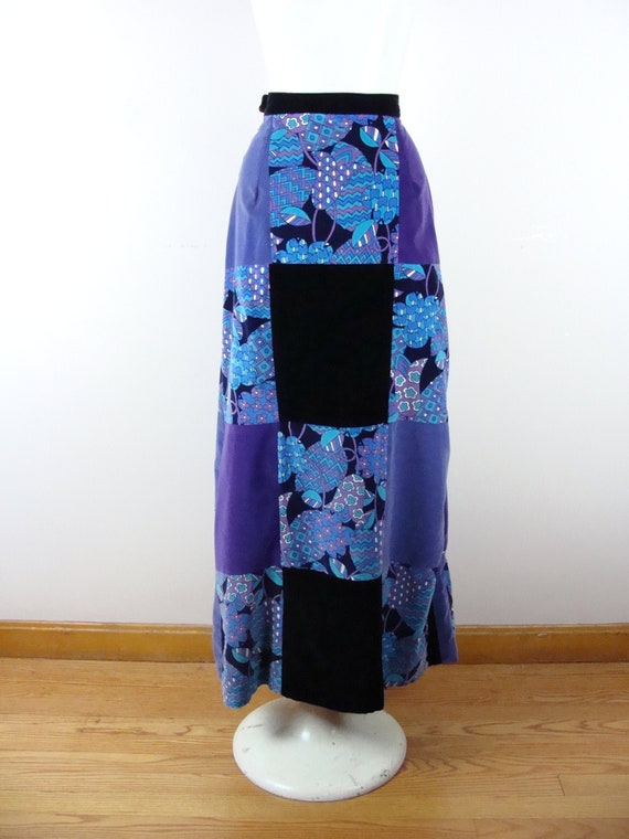 Vintage Velvet Patchwork Skirt 70s Psychedelic Max