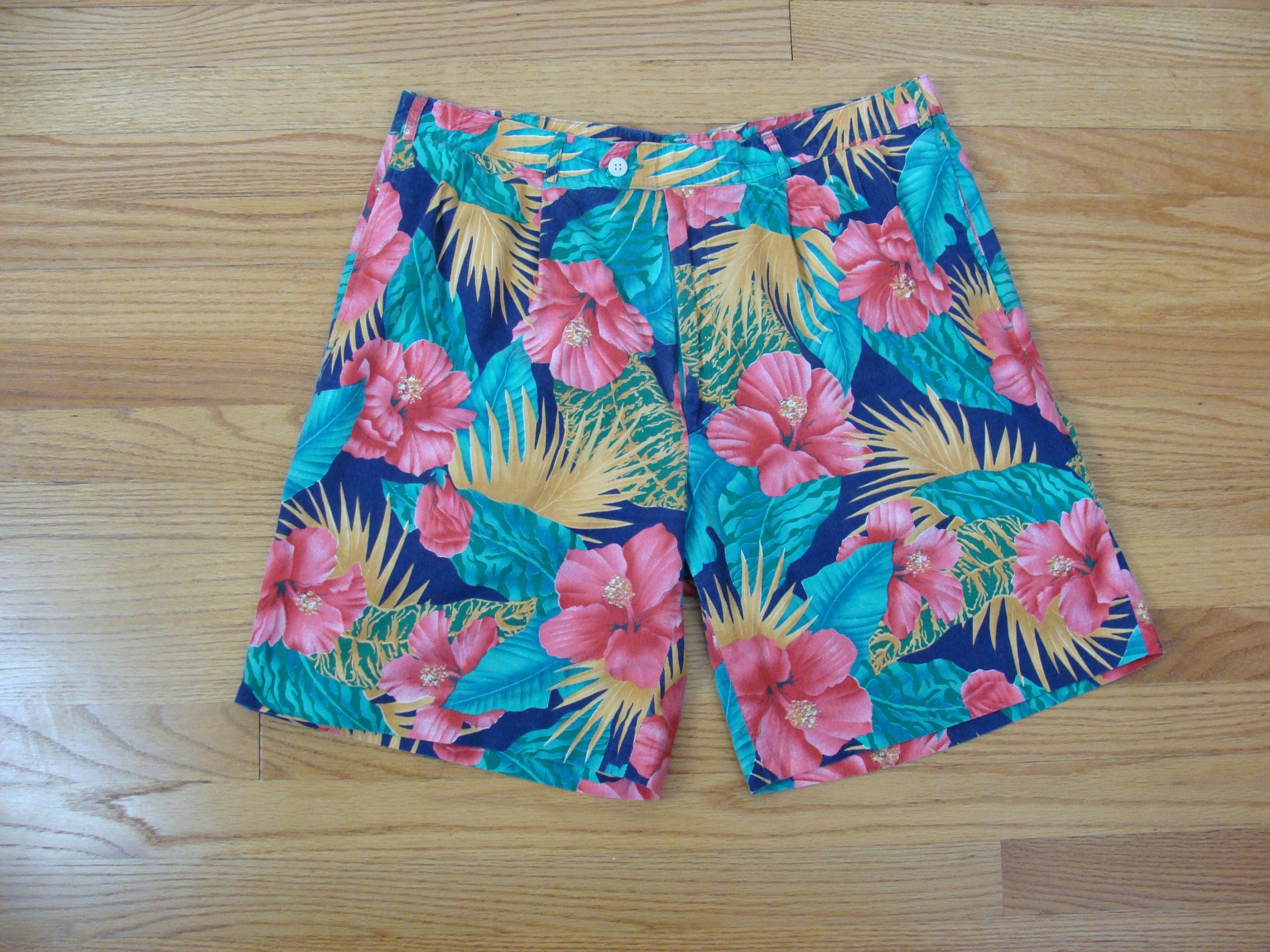Vintage Tropical Shorts 80s High Waisted Shorts Pleated Golf | Etsy