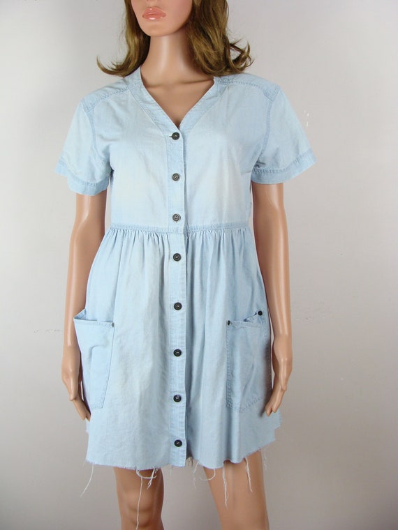 Vintage Denim Dress 90s Lizwear Petite Chambray C… - image 2