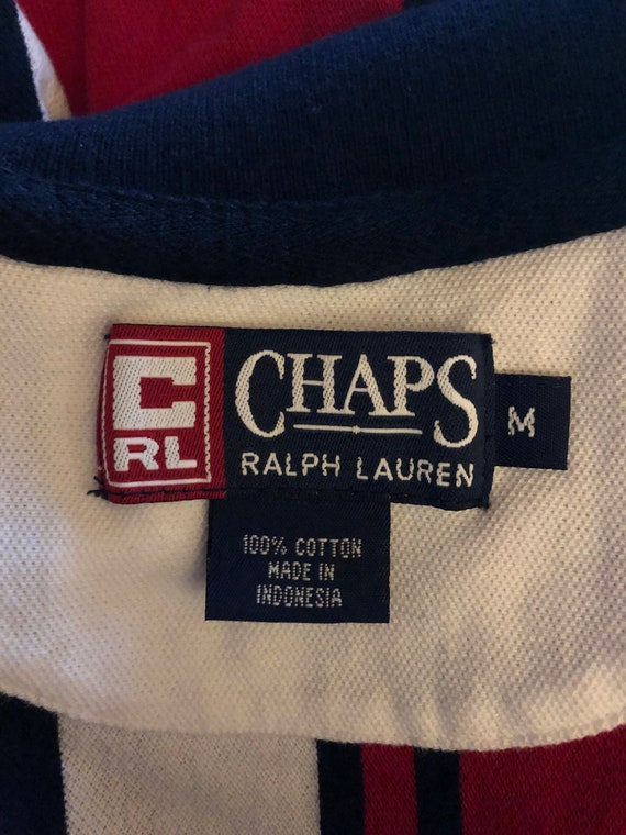 Vintage Chaps Ralph Lauren Oversized Polo Shirt 90s Striped Cotton Top  1990s Size Medium Preppy Classic Red White Blue Black RL Cool 