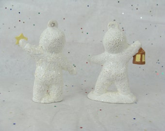 Vintage Snow Baby Ornaments Set of 2 Glitter Mica Bisque