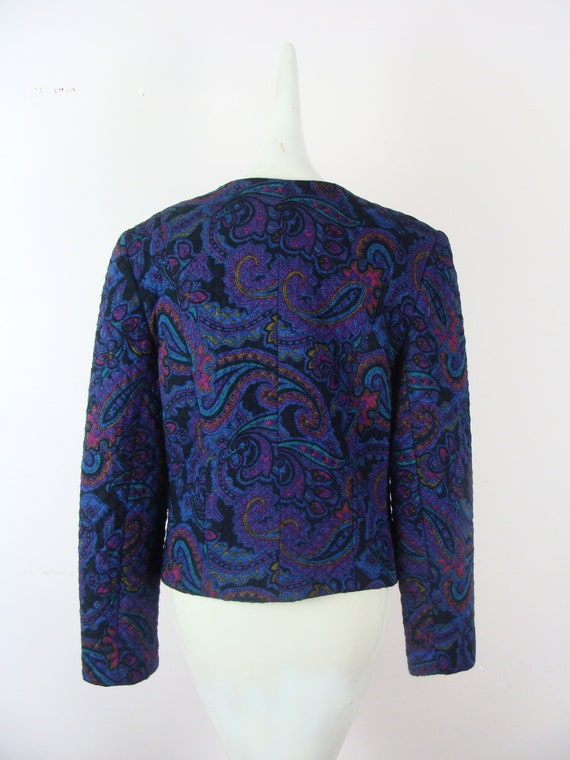 Vintage Quilted Blazer 80s Paisely Printed Jacket… - image 7