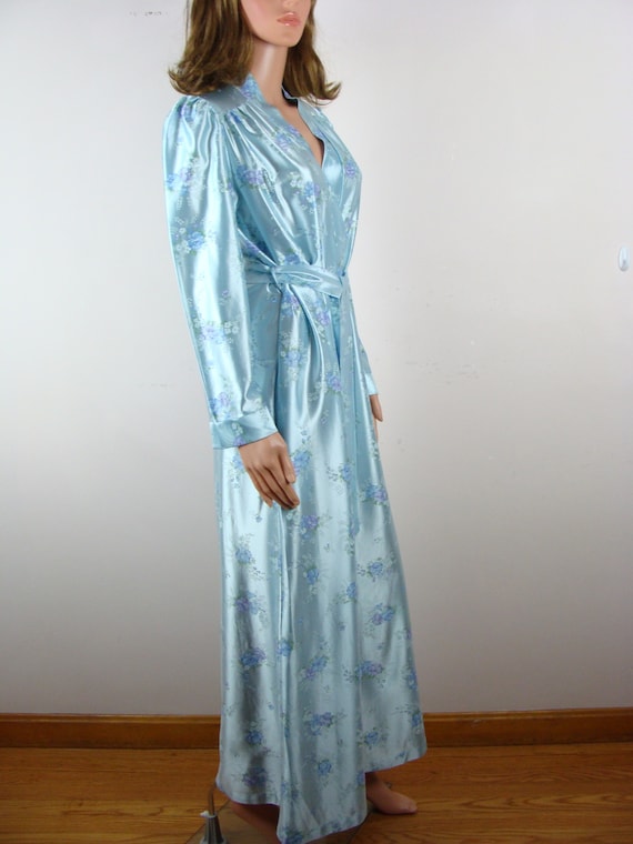 Vintage Floral Robe 70s Silky Shiny Glam House Co… - image 5