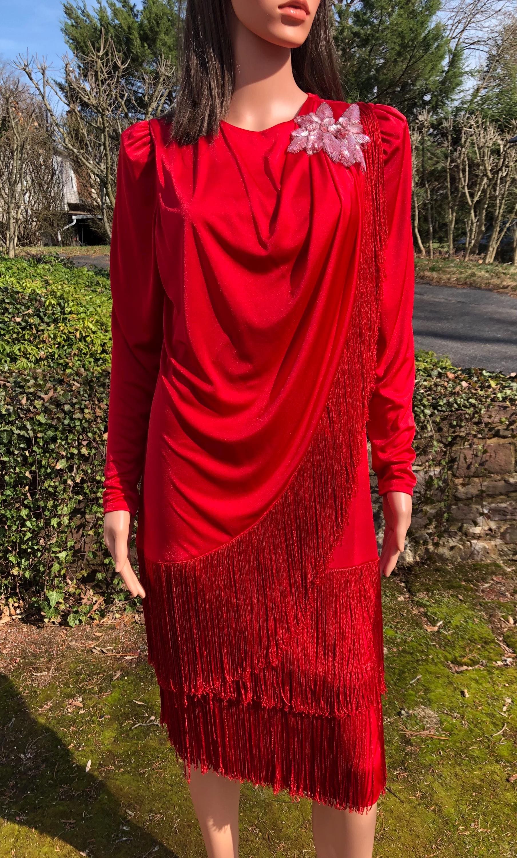open lace back dress Rockin' Red Fringe Dress – TV STYLES main image 0