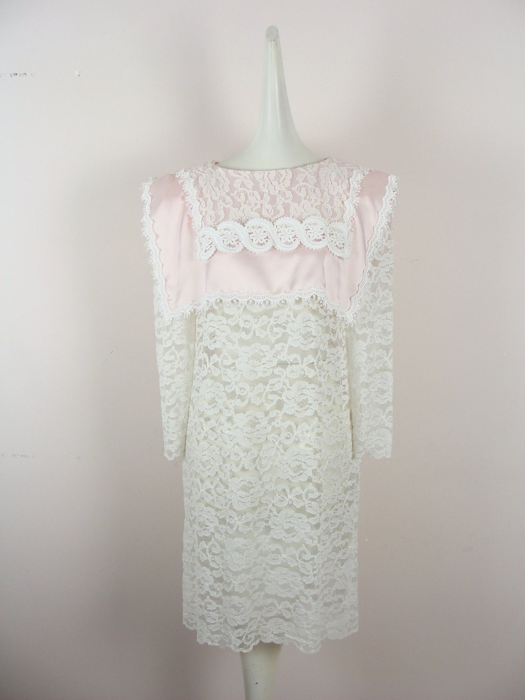 Vintage Sheer Lace Dress 80s Jessica Mcclintock Puff Sleeve