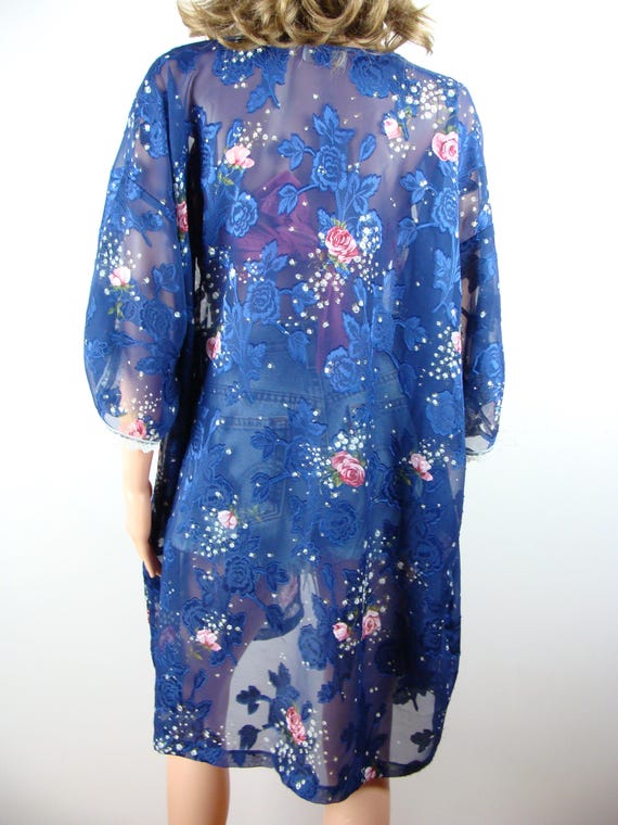 vintage red sheer swirl pattern robe frilly ... m to L
