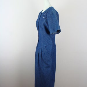 Vintage Denim Dress 80s Cutwork Embroidery Western Style Drop Waist ...