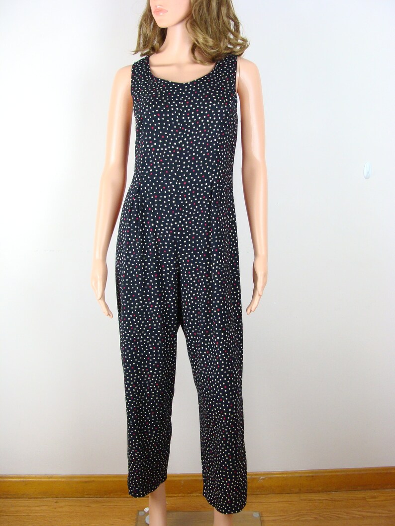 Vintage Jumpsuit 90s Square Dot Sleeveless Playsuit Long Pant Etsy