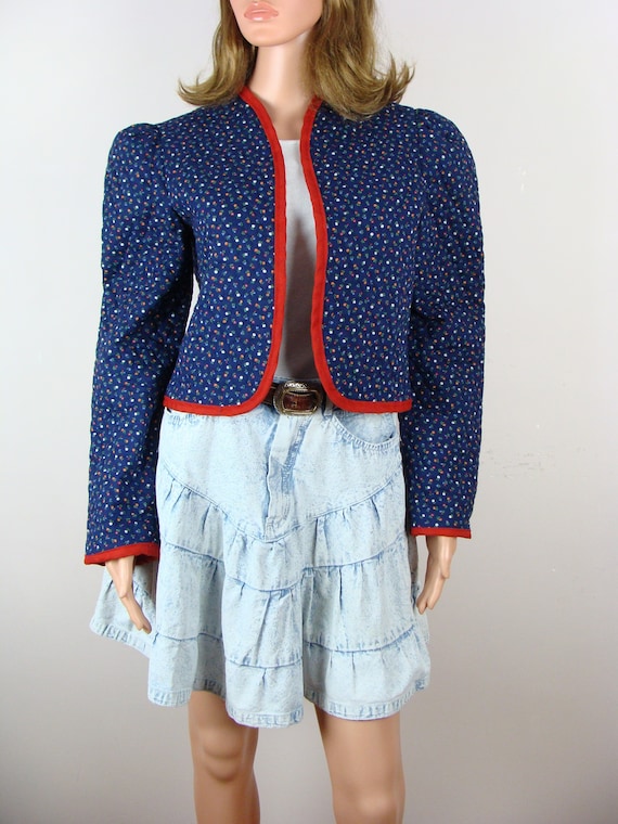 Vintage Quilted Jacket 70s Calico Ditsy Floral Ope