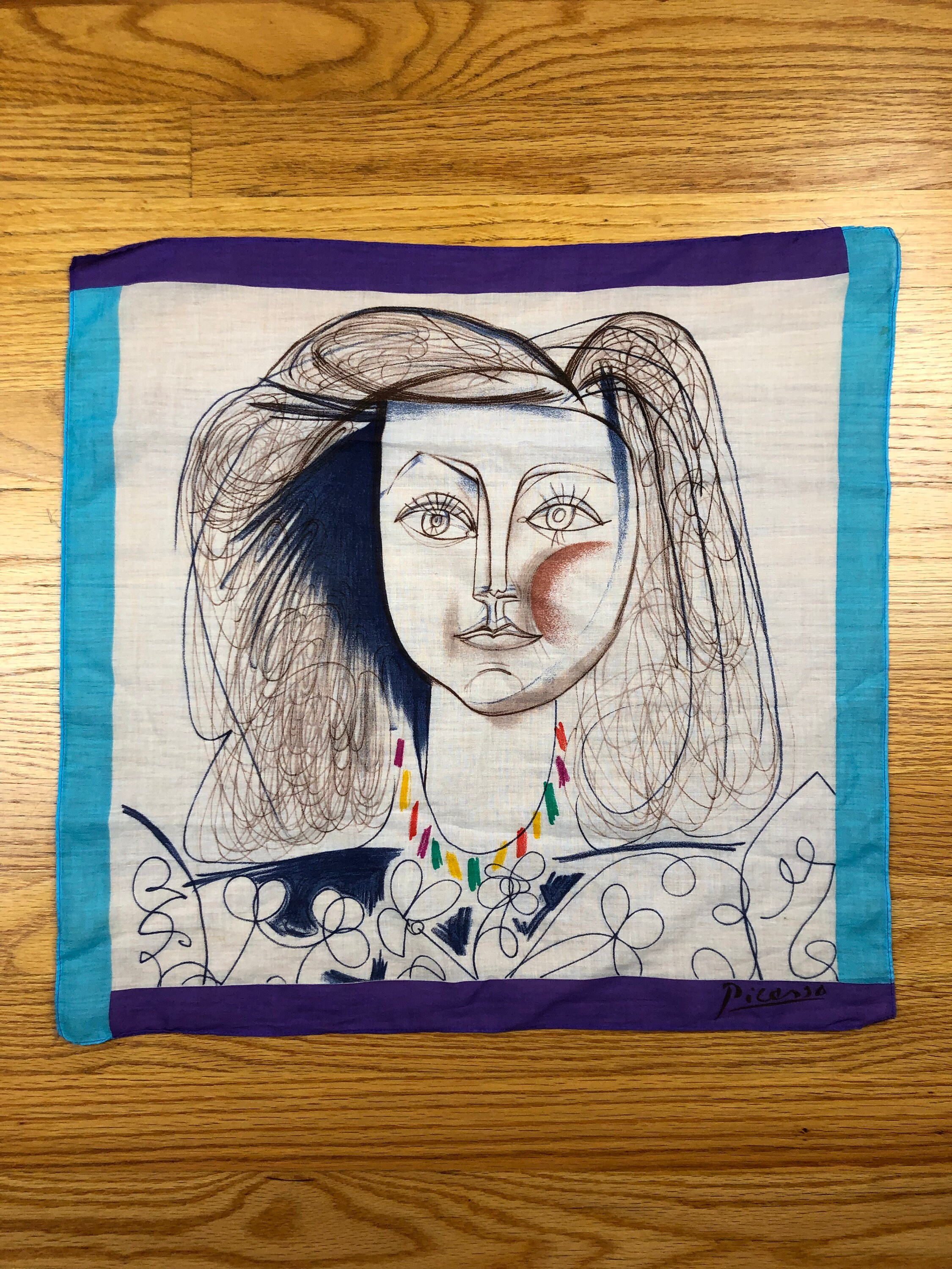 Foulard Vintage Rare Picasso Abstrait - Mouchoir Bandana Multicolore Années 80