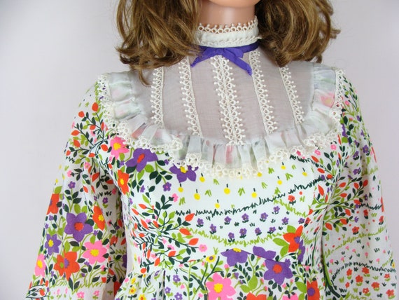 Vintage Prairie Dress 60s Poet Sleeve Maxi Colorf… - image 2