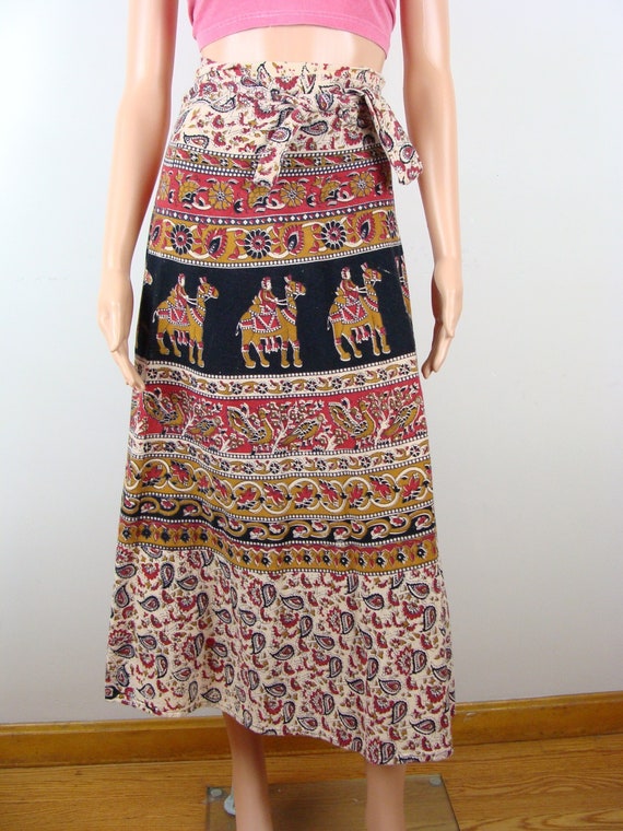 Vintage Indian Cotton Block Print Wrap Skirt Bohe… - image 1