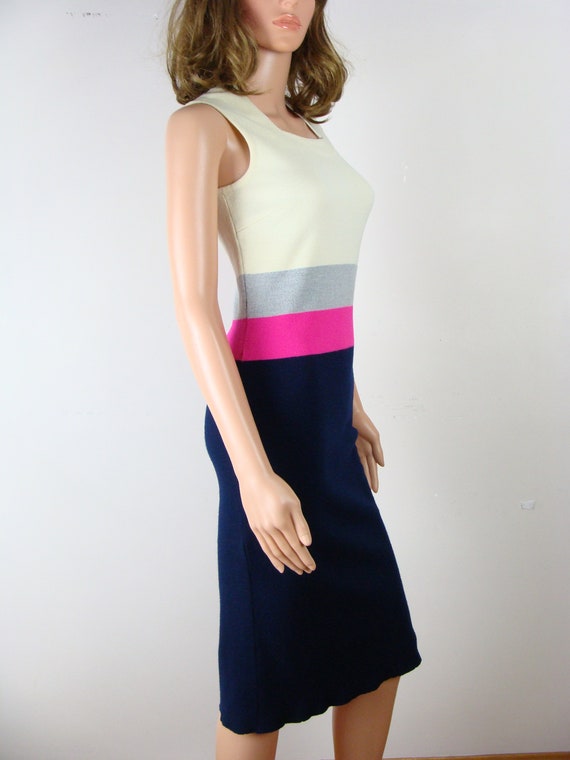 Vintage Knit Dress 60s Colorblock Tank Dress Squa… - image 5