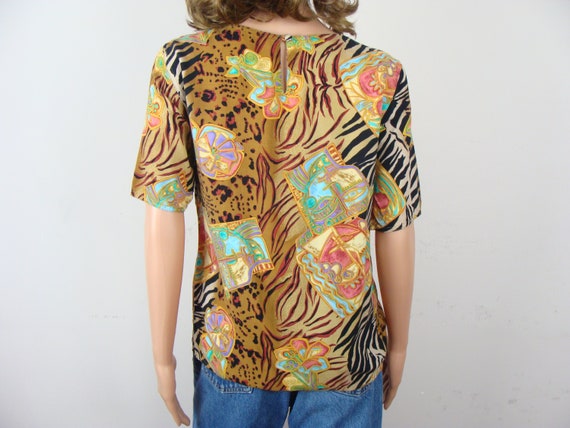 Vintage Mixed Print Blouse 80s Animal Print Tropi… - image 8