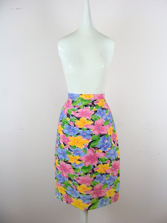 Vintage Floral Skirt 80s High Waisted Pencil Skirt Textured - Etsy