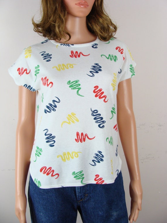 Vintage Squiggle Shirt 80s Colorful Novelty Print… - image 4