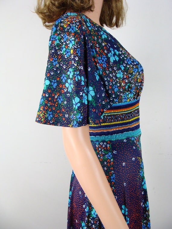Vintage Floral Maxi Dress 70s Flutter Sleeve Psychede… - Gem