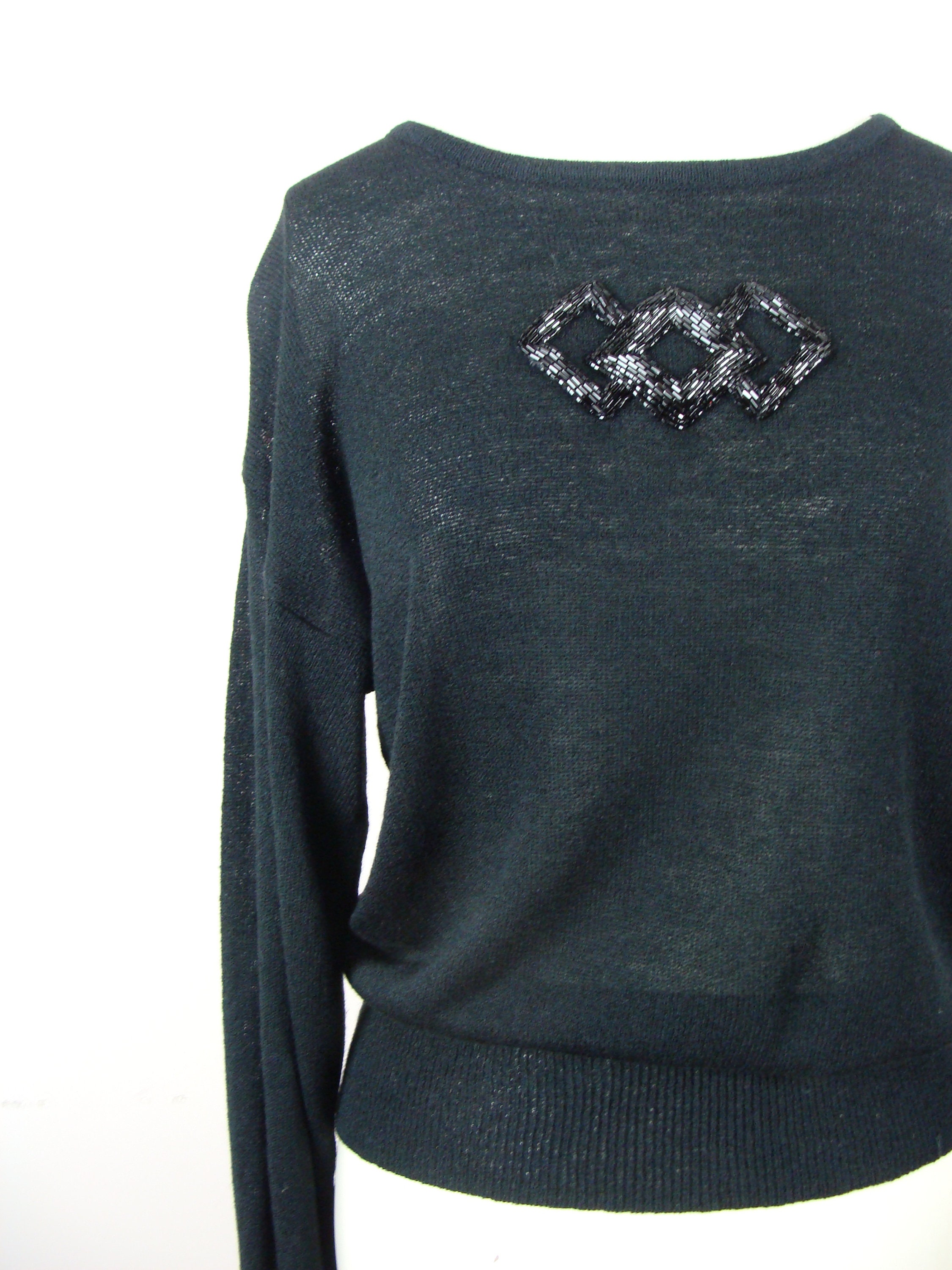 Vintage Sweater 70s Sequin Applique Diamonds Black Chic | Etsy