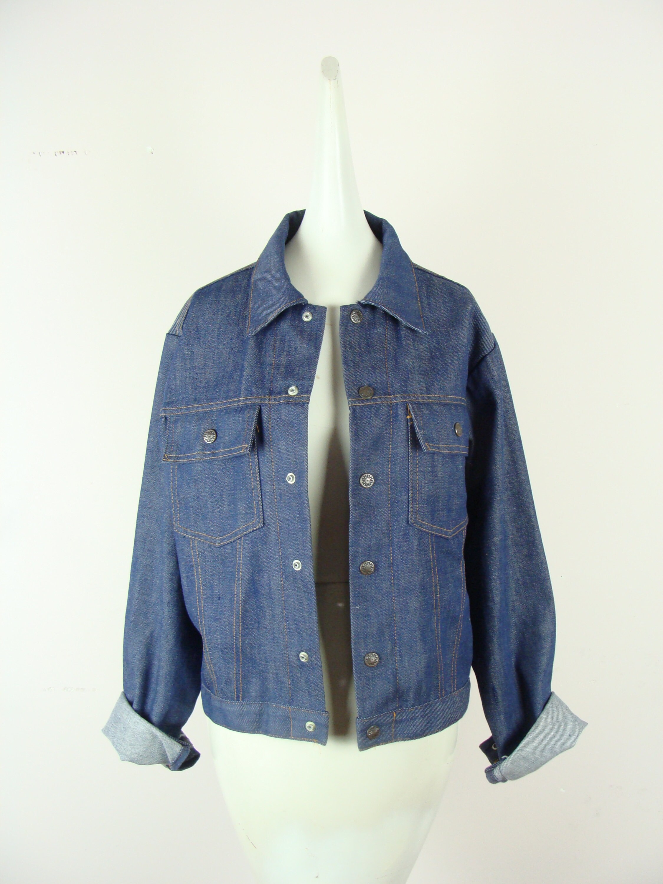 Vintage Denim Jacket 70s Dark Wash Lightweight Pointed Collar | Etsy