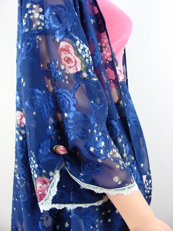 vintage red sheer swirl pattern robe frilly ... m to L main image 0