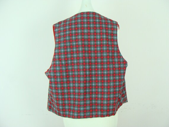 Vintage Flannel Vest 70s Plaid Red Reversible Ves… - image 10