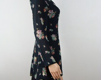 Vintage Floral Dress 90s Sheer Sleeve Ruffle Skirt Petite Sophisticate  Tiered Layered - Etsy