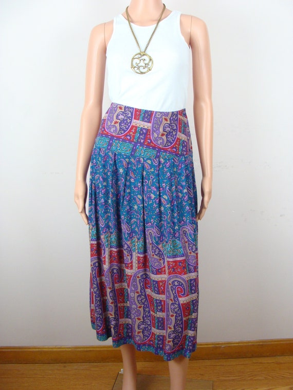 Vintage Prairie Skirt, 80s Paisley Peasant Skirt, 