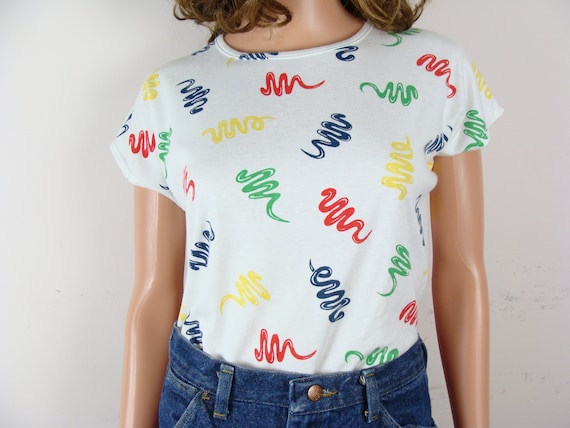 Vintage Squiggle Shirt 80s Colorful Novelty Print… - image 1