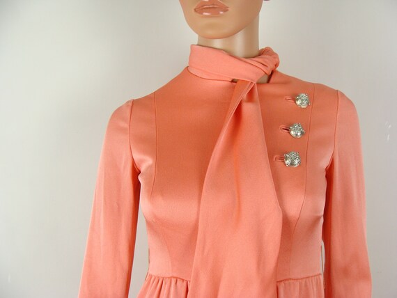 Vintage Cocktail Dress 60s Scarf Neck Rhinestone Buttons