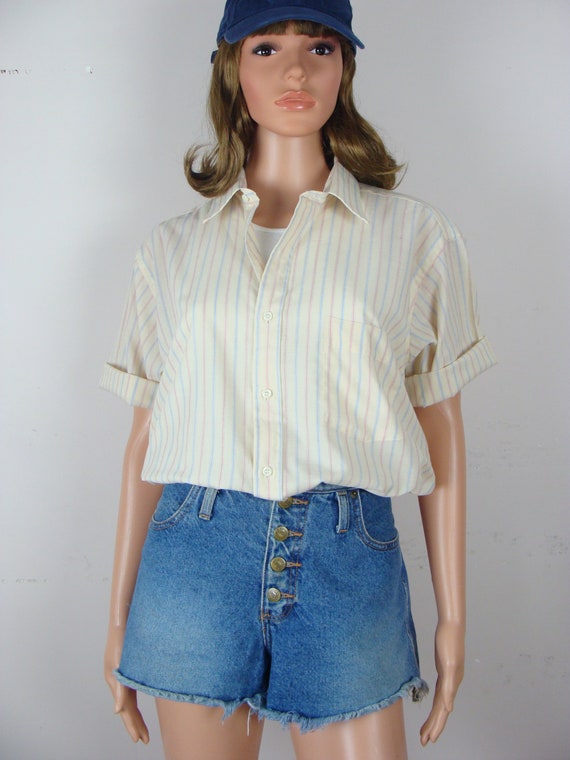 Vintage Men's Button Down Shirt 80s Striped Half … - image 4