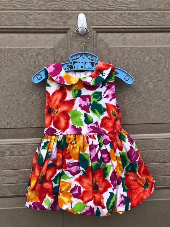 Vintage Toddler Dress Colorful Floral Bubble Hem Baby Beluga 24 Months