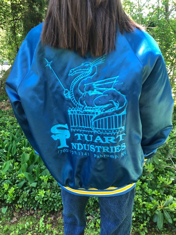 Vintage Satin Bomber Jacket 80s Dragon West Ark Snap Up