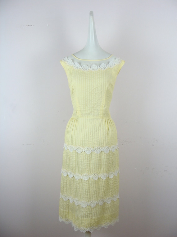 Vintage Wiggle Dress 60s Carlye Sheath Dress Yellow Pintuck - Etsy